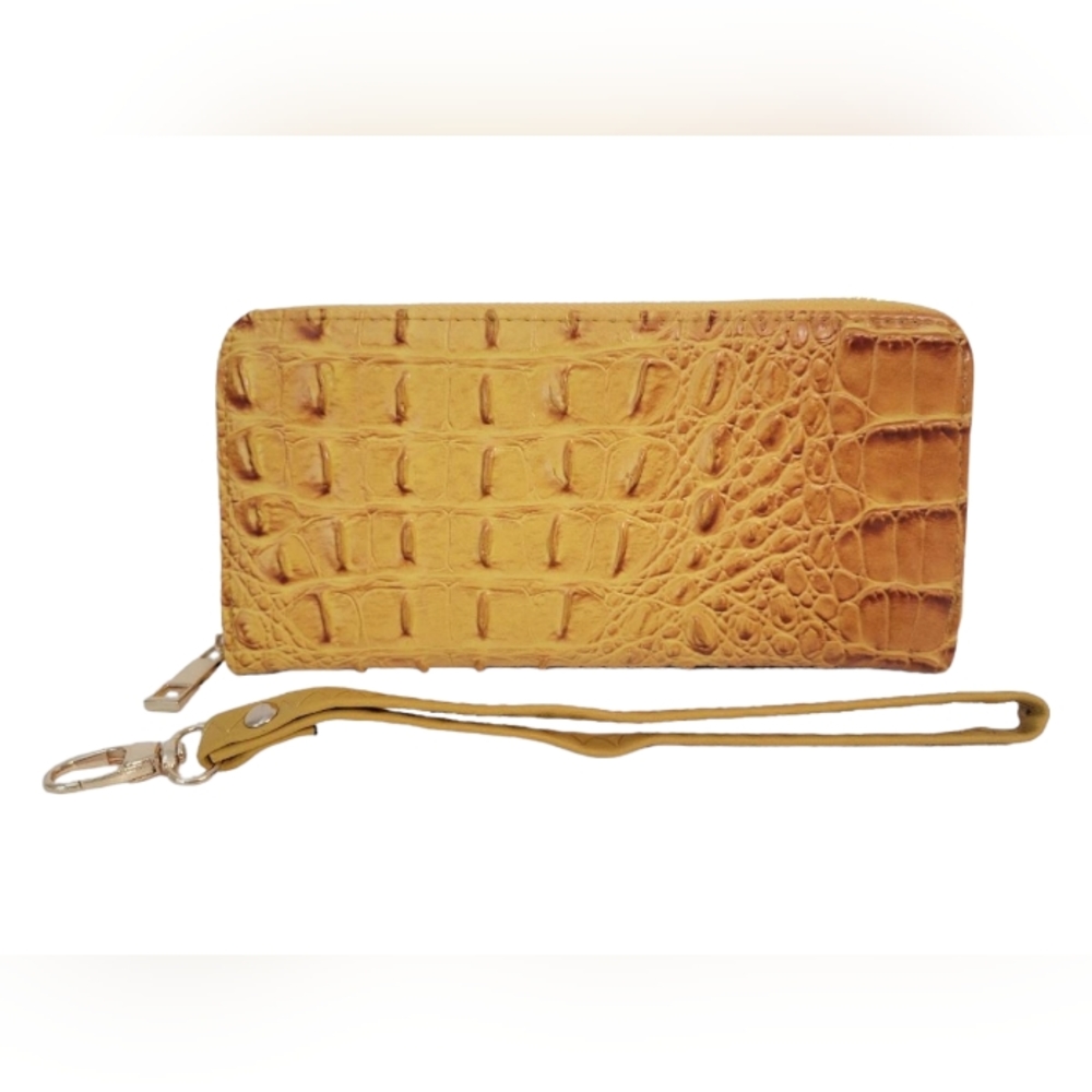Croc Textured Faux Leather Wallet with Strap